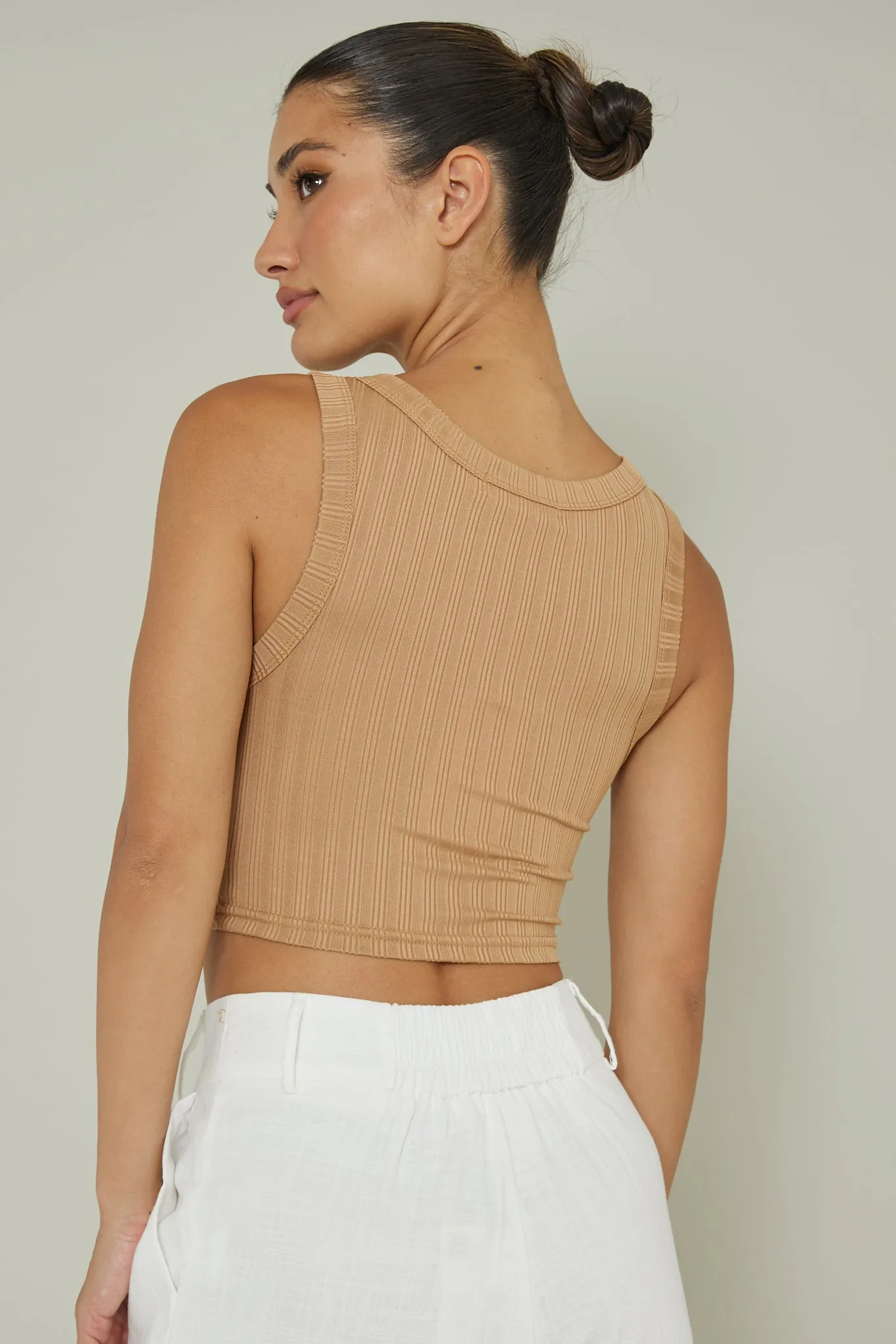 In Sync Scoop Neck Crop Top Mocha