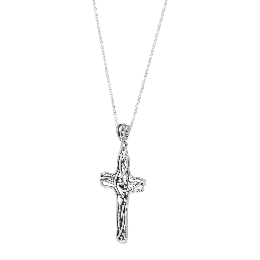 Joyful Devotion Sterling Silver Cross Pendant Necklace