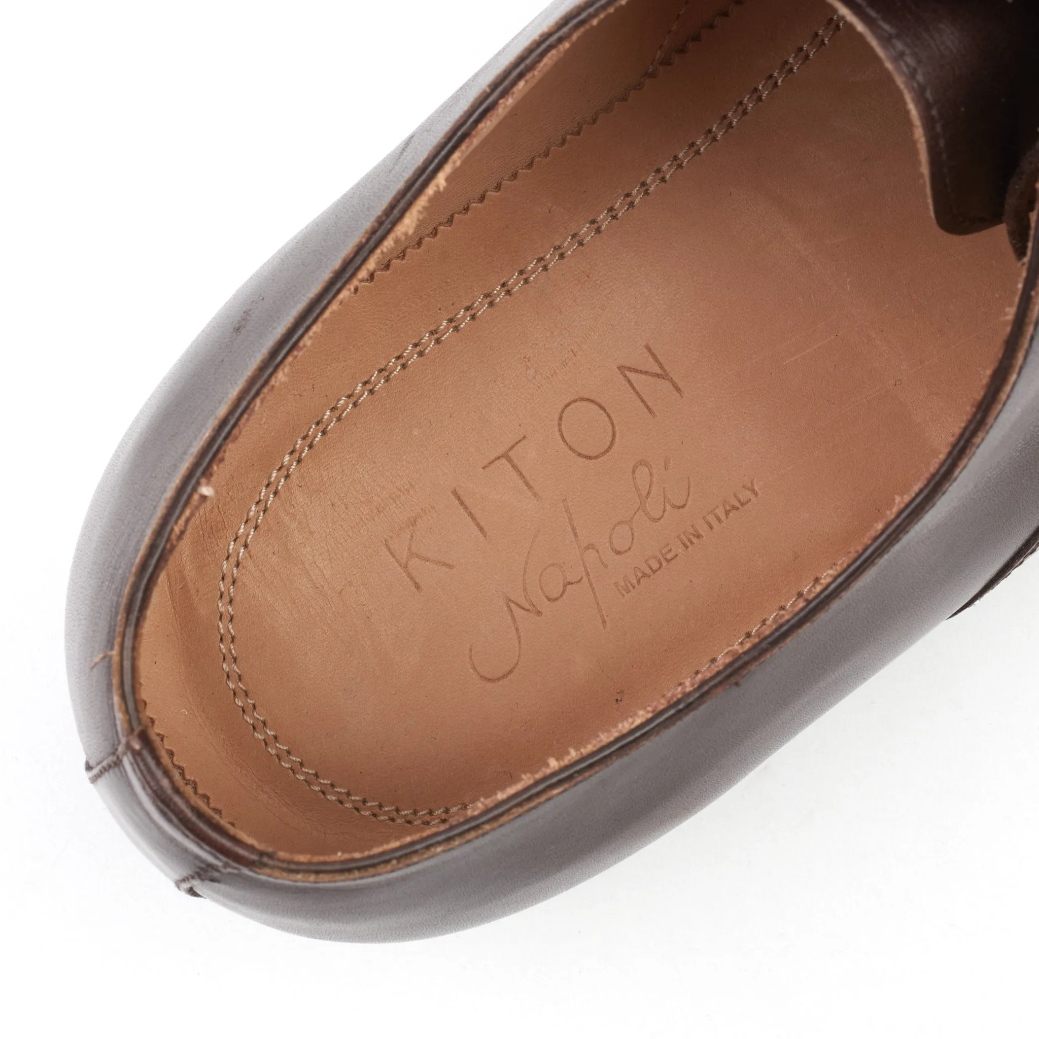 KITON Napoli Handmade Brown Calfskin Leather Oxford Shoes US 10 NEW with Box