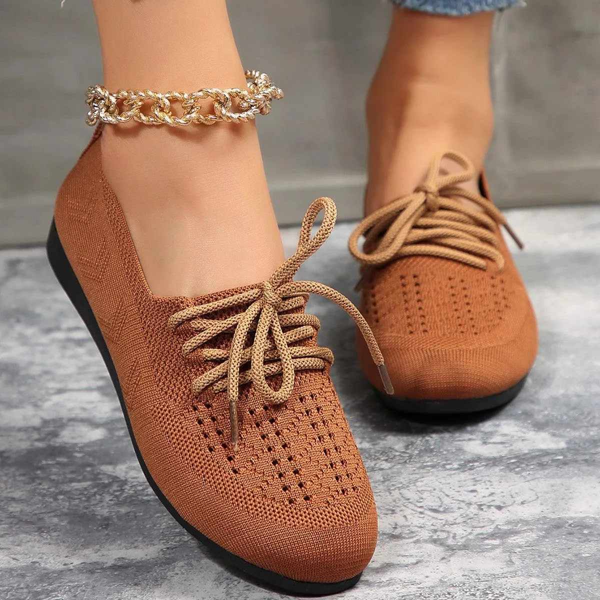 Lace up Flats Women Fashion Breathable Lazy Mesh Shoes