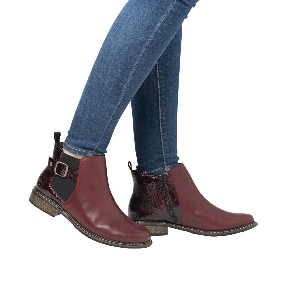 Ladies Rieker Boots Wine Combination Chelsea Boot Side zip Style Z4965-35 sale