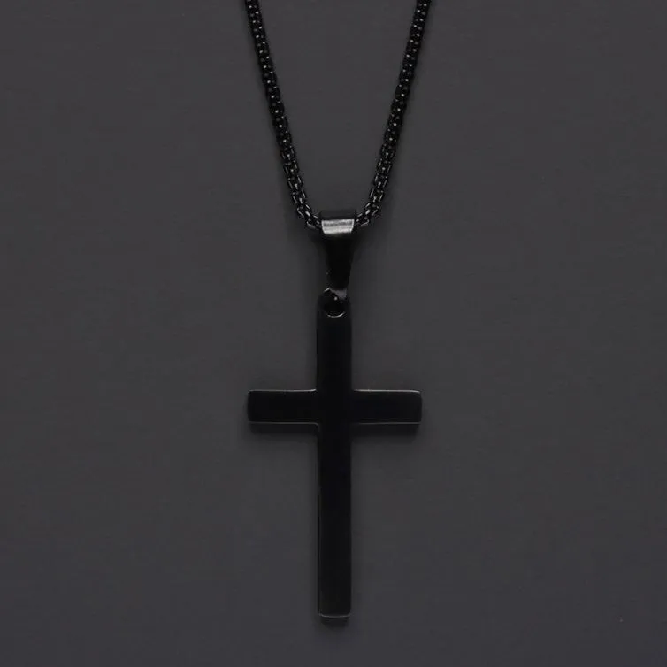 Large Black Cross Necklace 20"