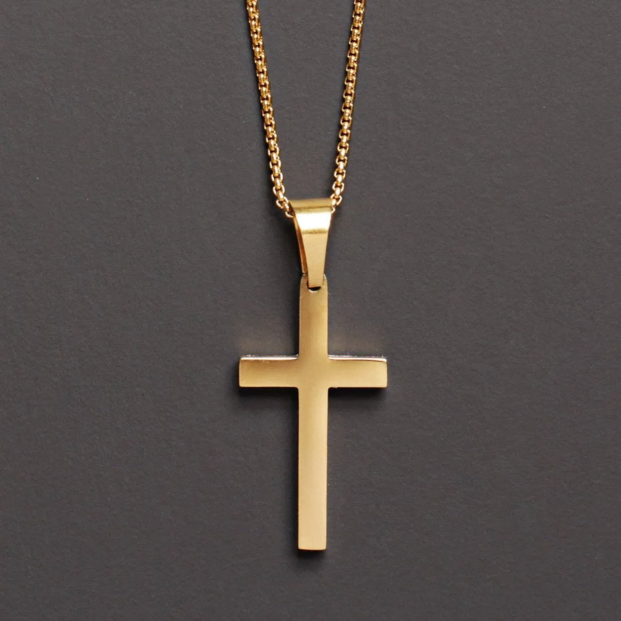 Large Gold Cross Necklace - 20"