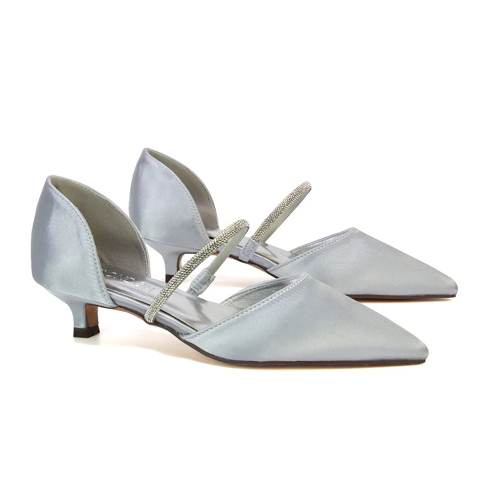 Laura Kitten Heel Diamante Pointed Toe Court Shoes Heels in Silver