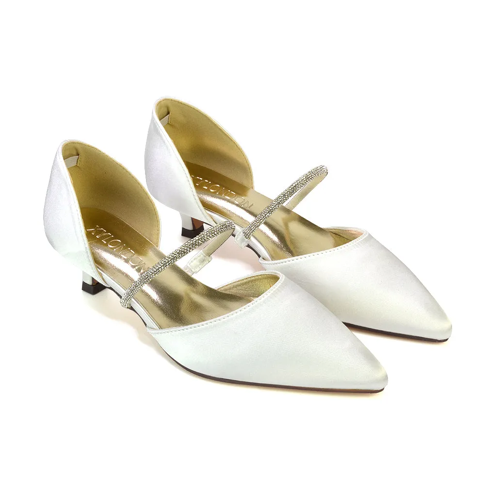 Laura Kitten Heel Diamante Pointed Toe Court Shoes Heels in Silver