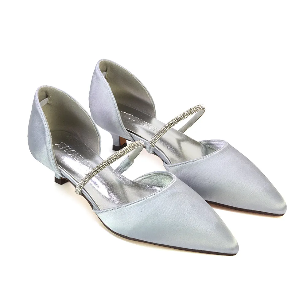 Laura Kitten Heel Diamante Pointed Toe Court Shoes Heels in Silver