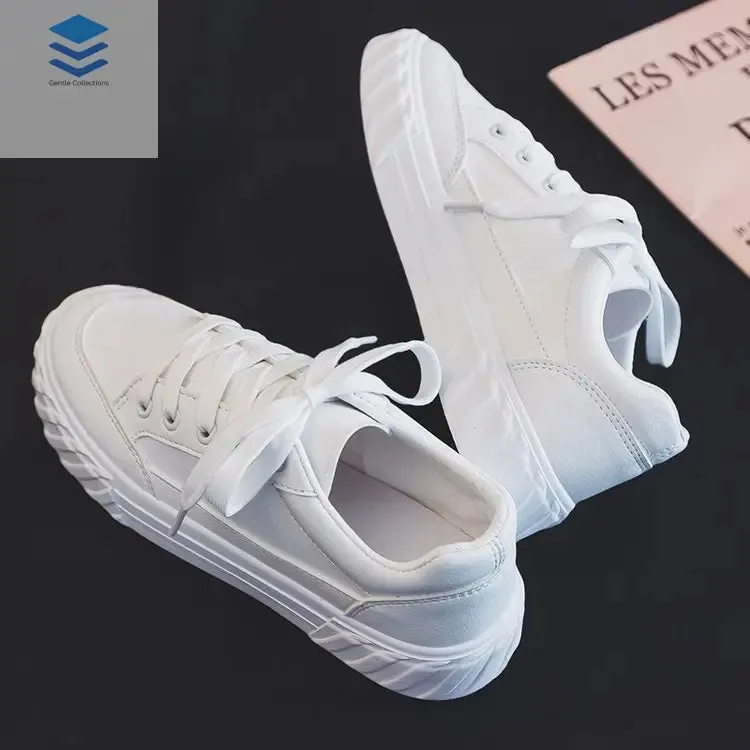 Leather Small White Shoes Women Show Thin Feet And Lace-up Canvas Shoes Women