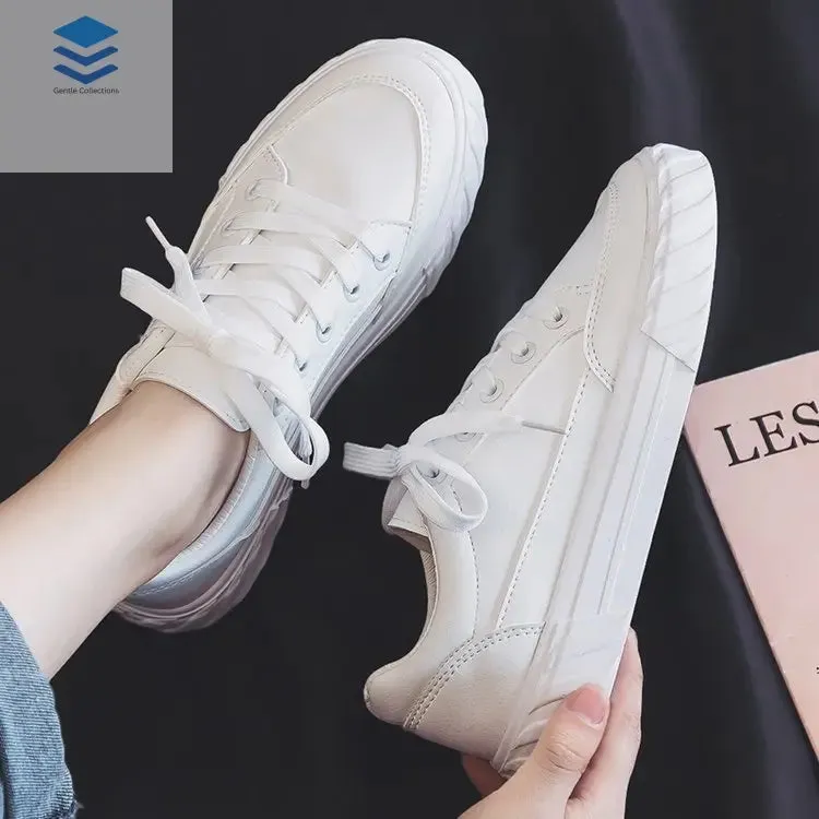 Leather Small White Shoes Women Show Thin Feet And Lace-up Canvas Shoes Women