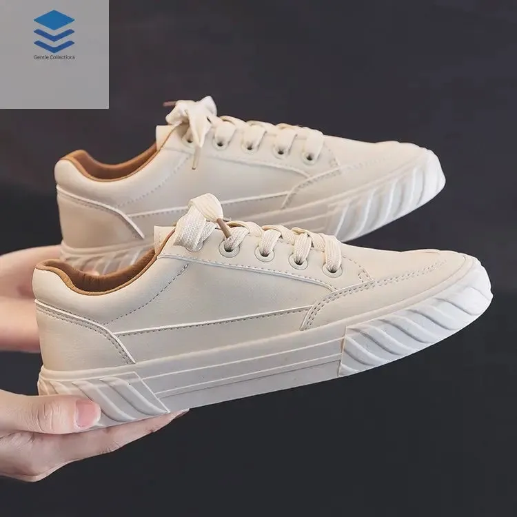 Leather Small White Shoes Women Show Thin Feet And Lace-up Canvas Shoes Women