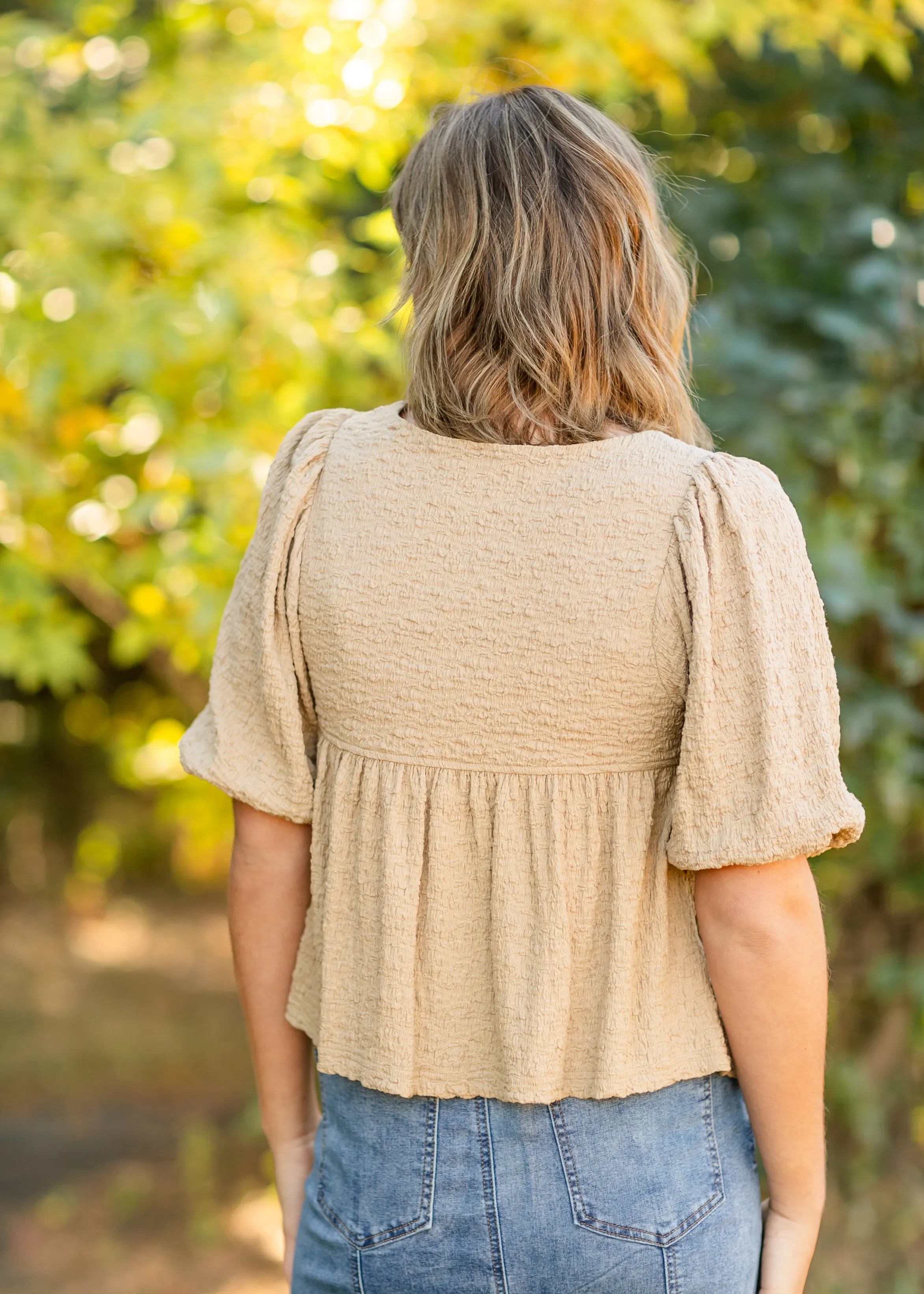 Lina Textured Taupe Peplum Top