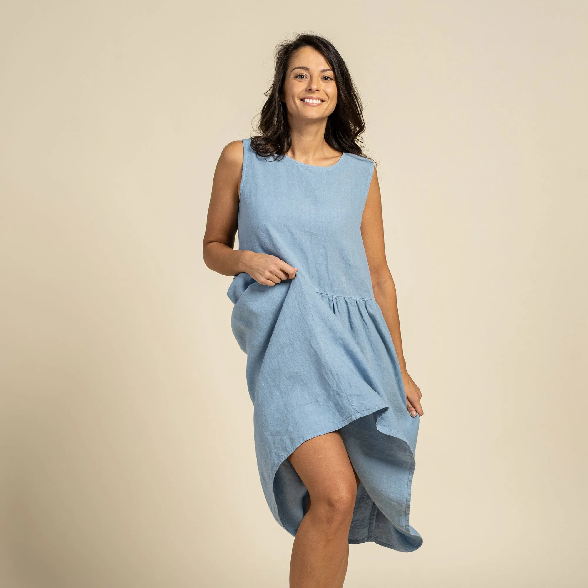 Linen Smock Dress Maya Cloudy Blue