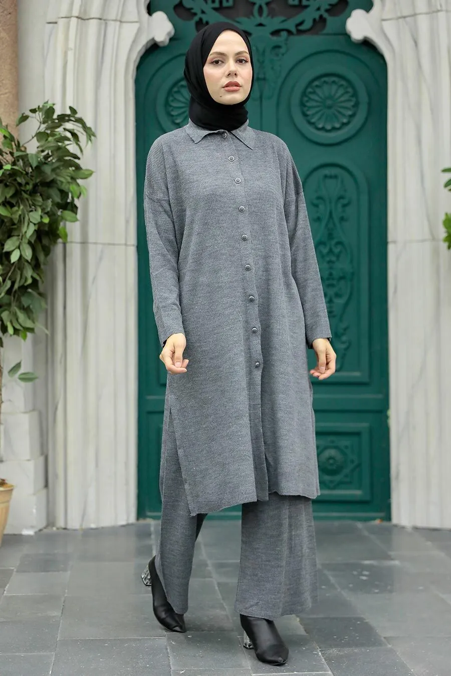 Longline Button Down Tunic and Pants Set