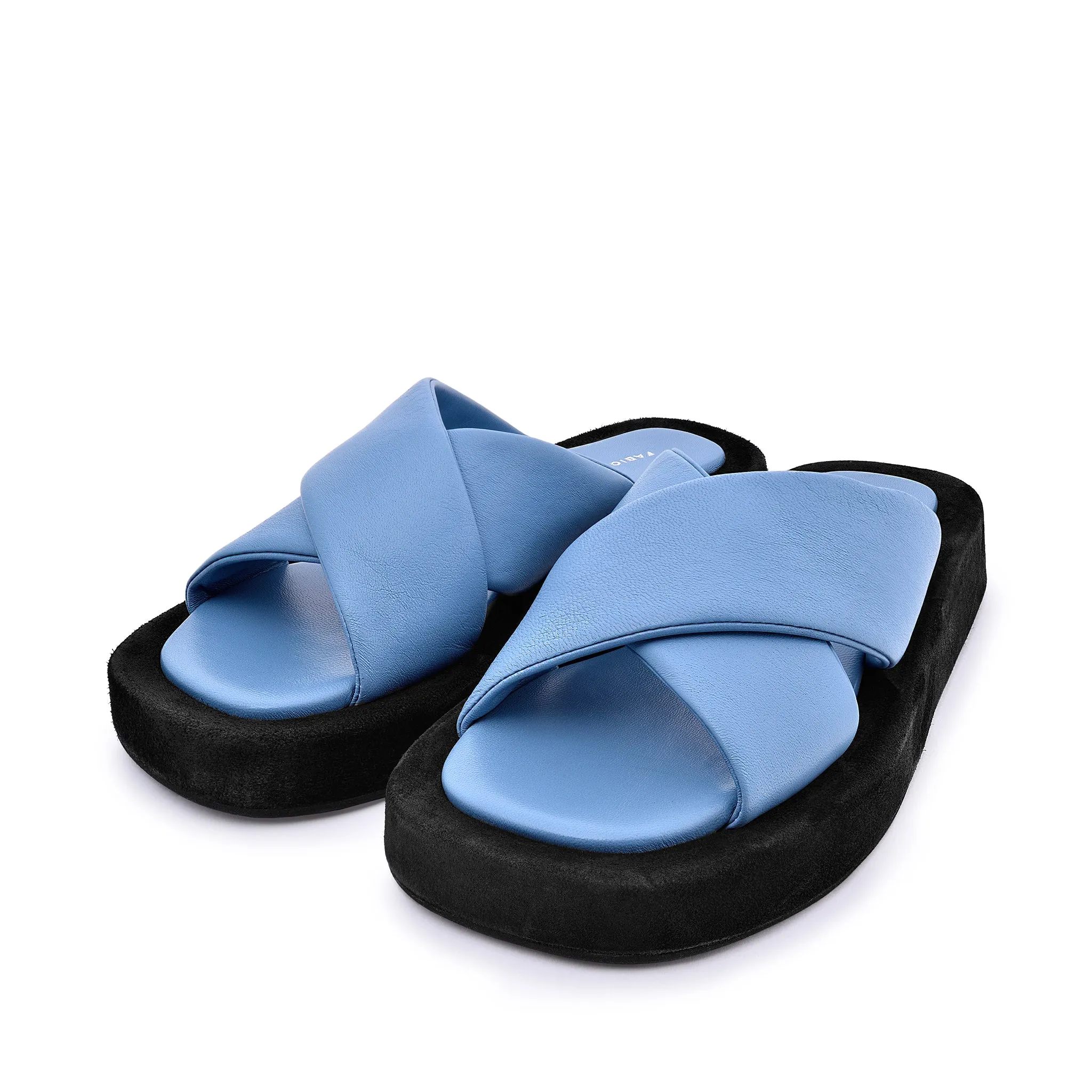 Luna Sky Blue Leather Flat Sandals