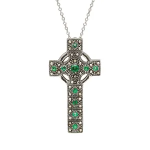 Marcasite & Emerarld Set Celtic Cross