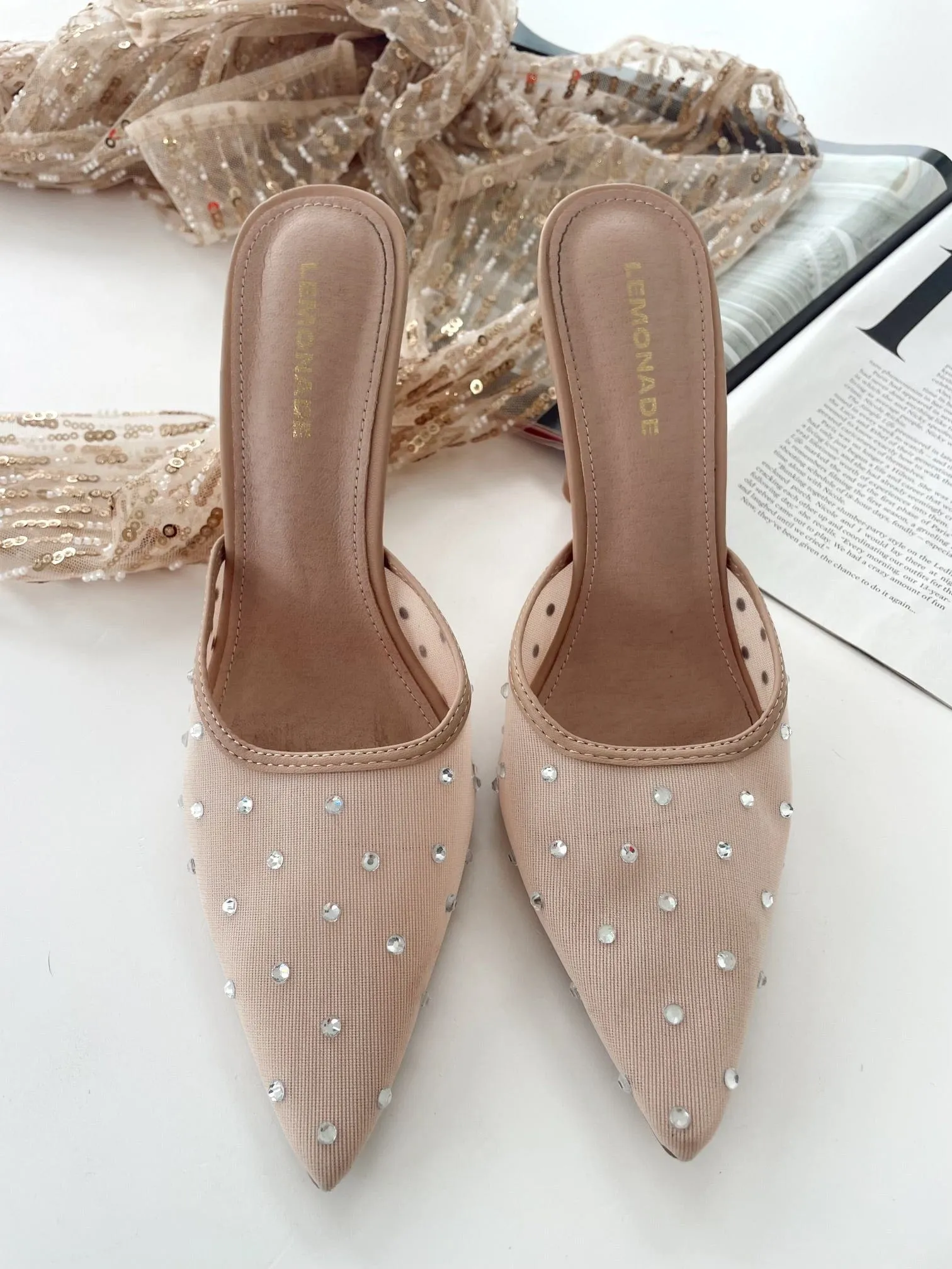 Mesh Rhinestone Heel