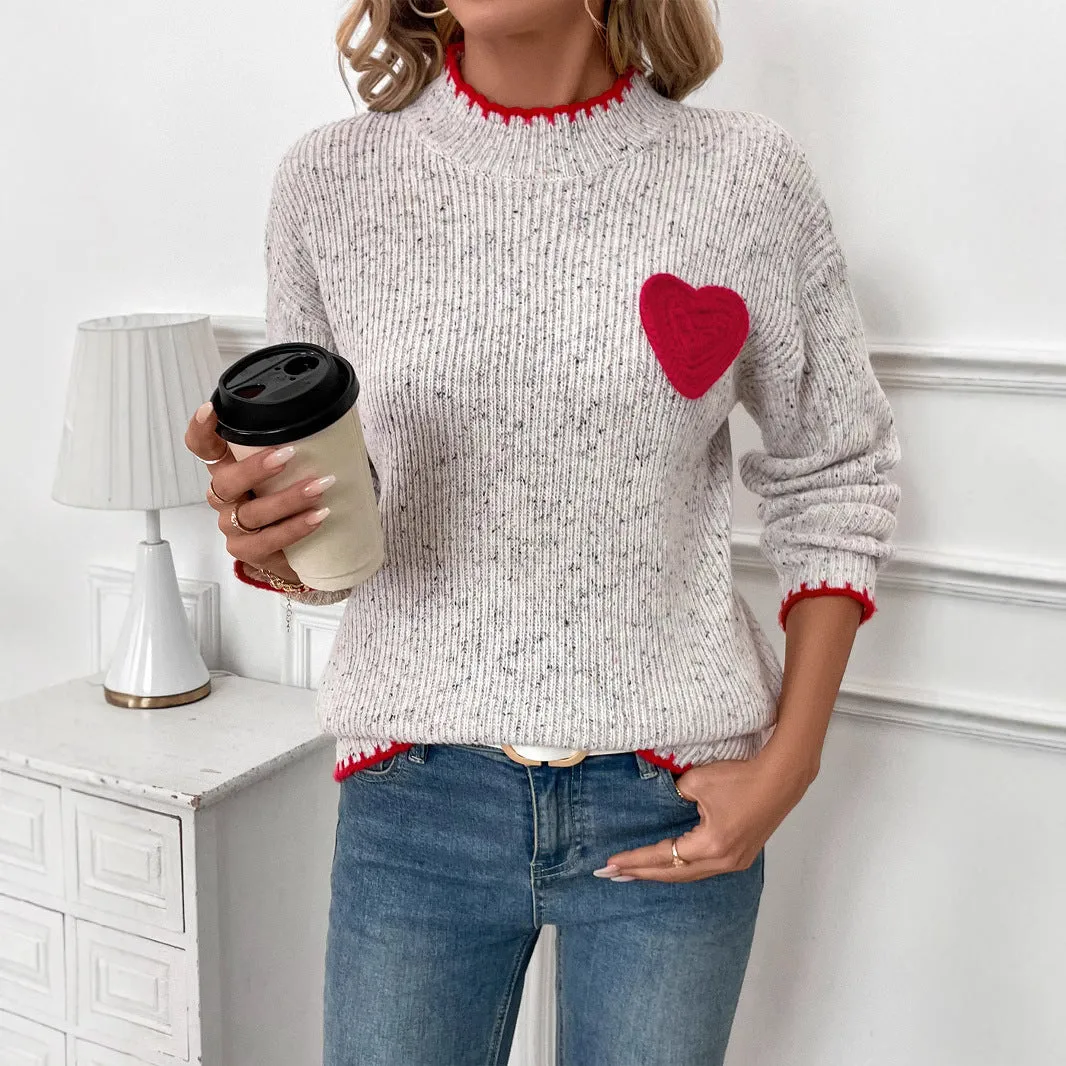 METAVERSMALL New New New European, American Autumn and Winter  Semi-turtleneck Valentine's Day Love Pattern Sweater Women