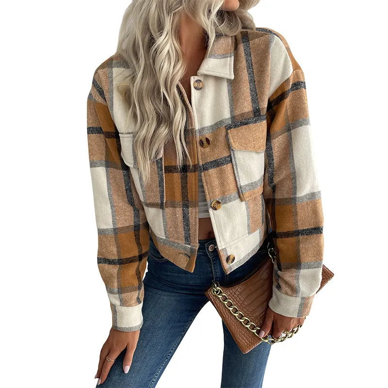 METAVERSMALL women's clothing New3 autumn and winter 2025 2025 trade short plaid cardigan shirt retro jacket jacket