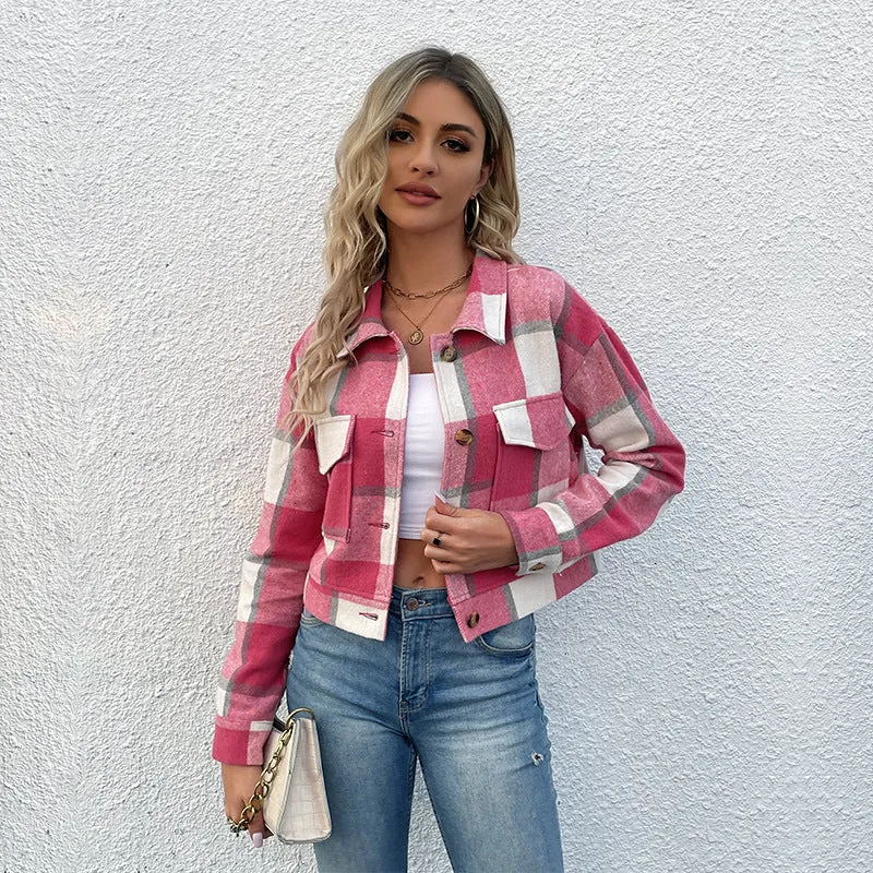 METAVERSMALL women's clothing New3 autumn and winter 2025 2025 trade short plaid cardigan shirt retro jacket jacket