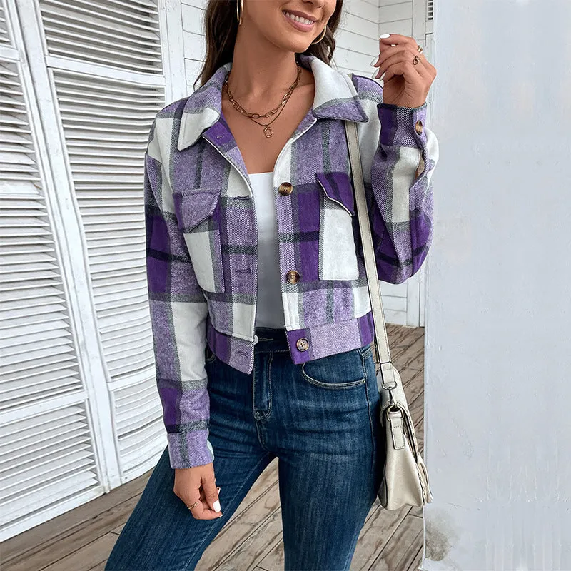 METAVERSMALL women's clothing New3 autumn and winter 2025 2025 trade short plaid cardigan shirt retro jacket jacket