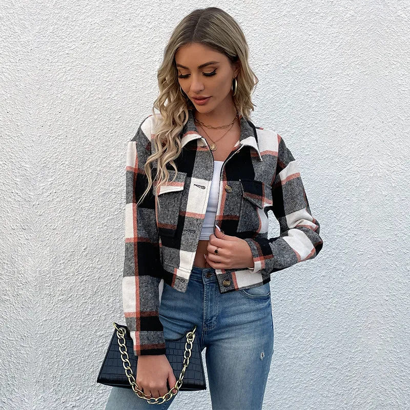 METAVERSMALL women's clothing New3 autumn and winter 2025 2025 trade short plaid cardigan shirt retro jacket jacket