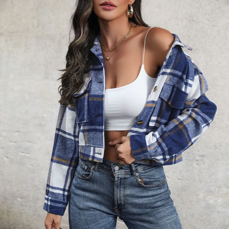 METAVERSMALL women's clothing New3 autumn and winter 2025 2025 trade short plaid cardigan shirt retro jacket jacket