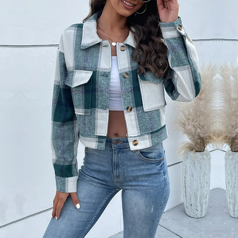 METAVERSMALL women's clothing New3 autumn and winter 2025 2025 trade short plaid cardigan shirt retro jacket jacket