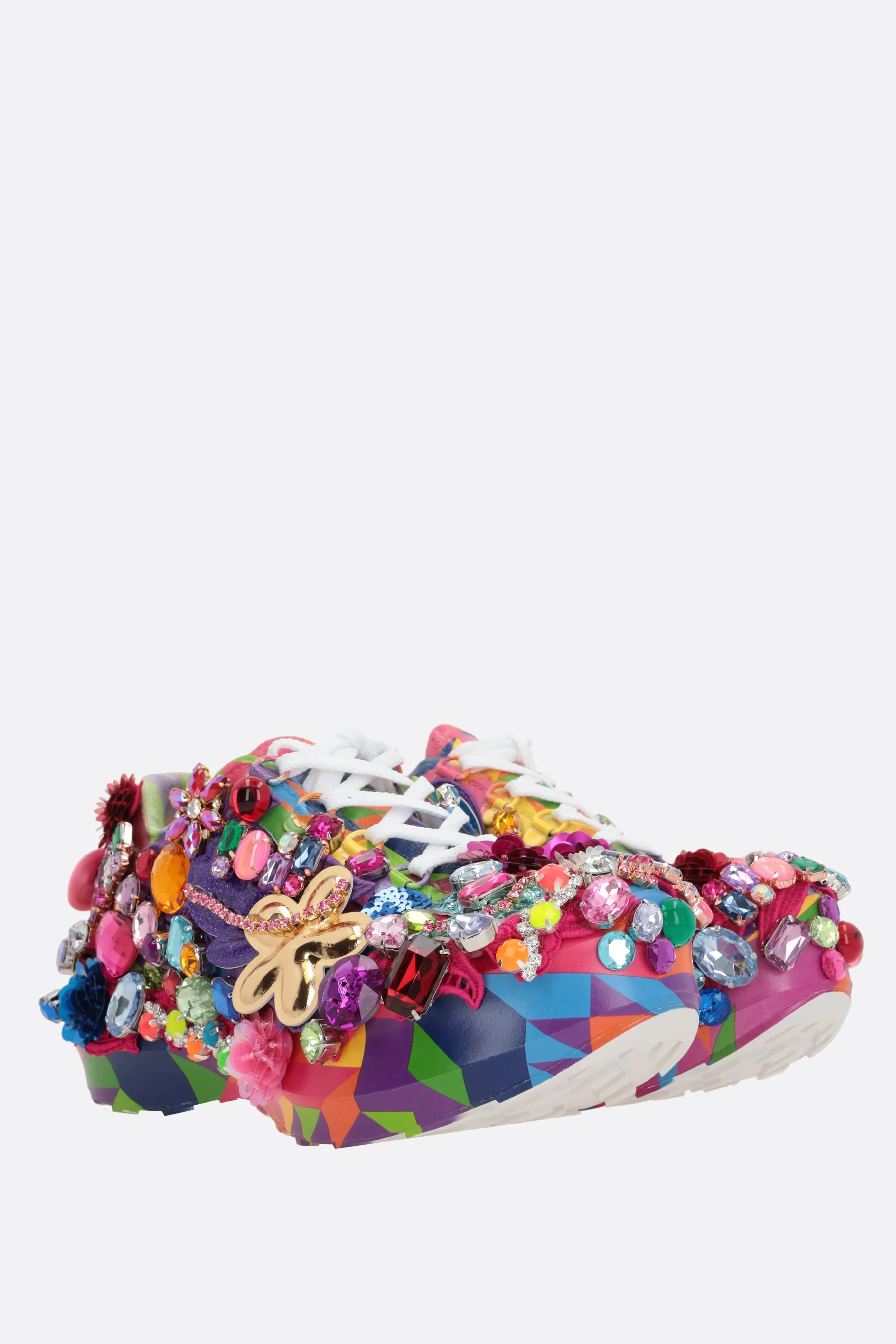 multicolor leather sneakers with embellishments