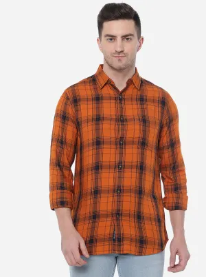 Mustard & Blue Checked Slim Fit Semi Casual Shirt | JadeBlue