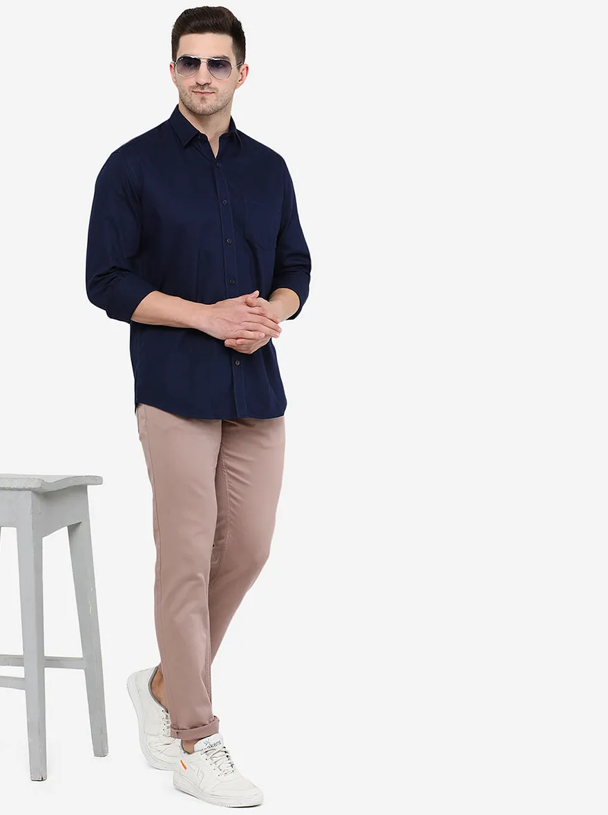 Navy Blue Solid Smart Fit Semi Casual Shirt | Greenfibre