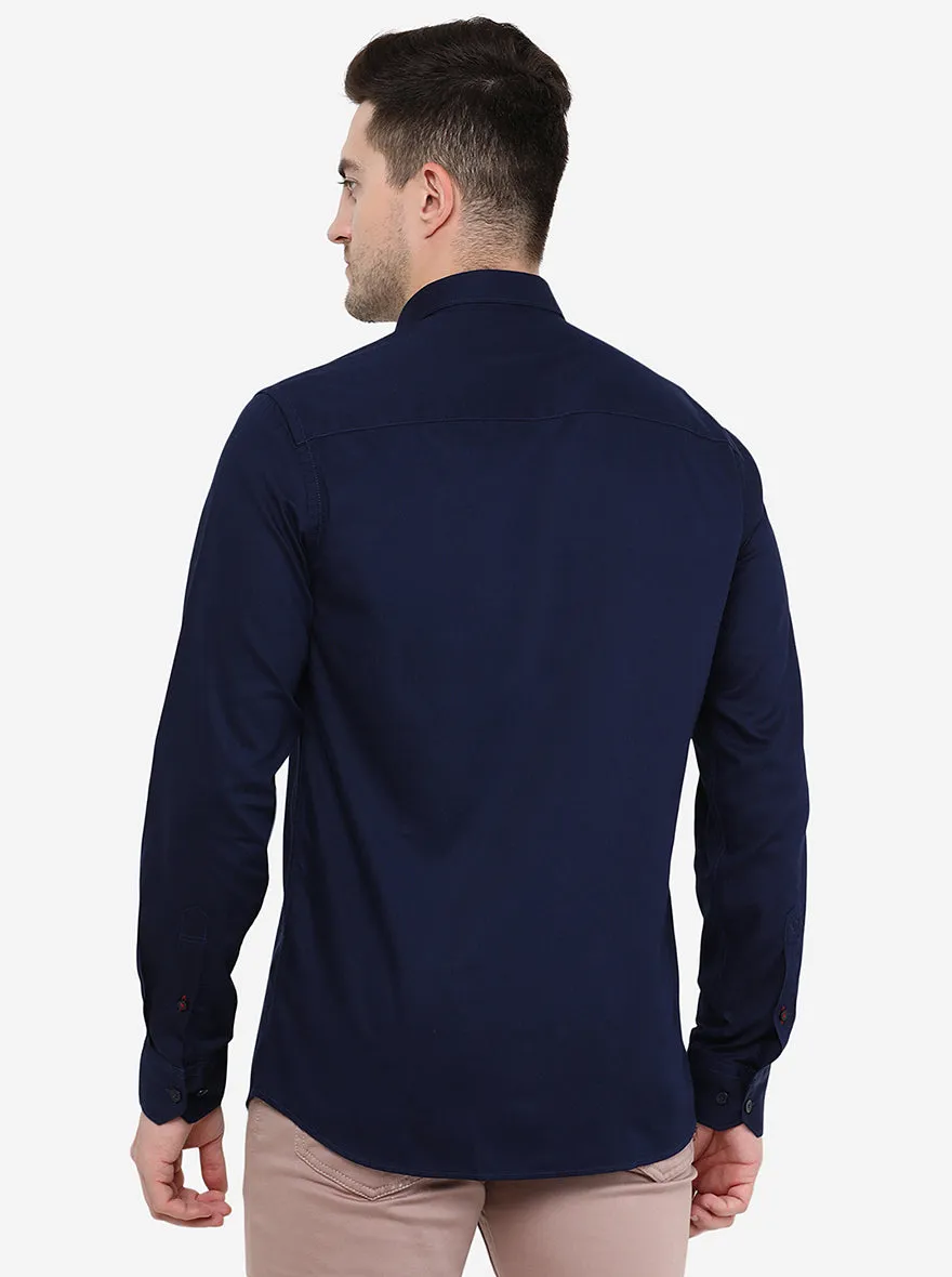 Navy Blue Solid Smart Fit Semi Casual Shirt | Greenfibre