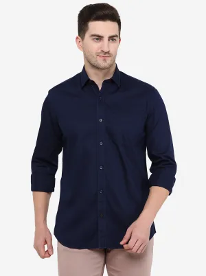 Navy Blue Solid Smart Fit Semi Casual Shirt | Greenfibre