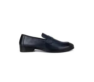 Navy Leather Panel Loafers