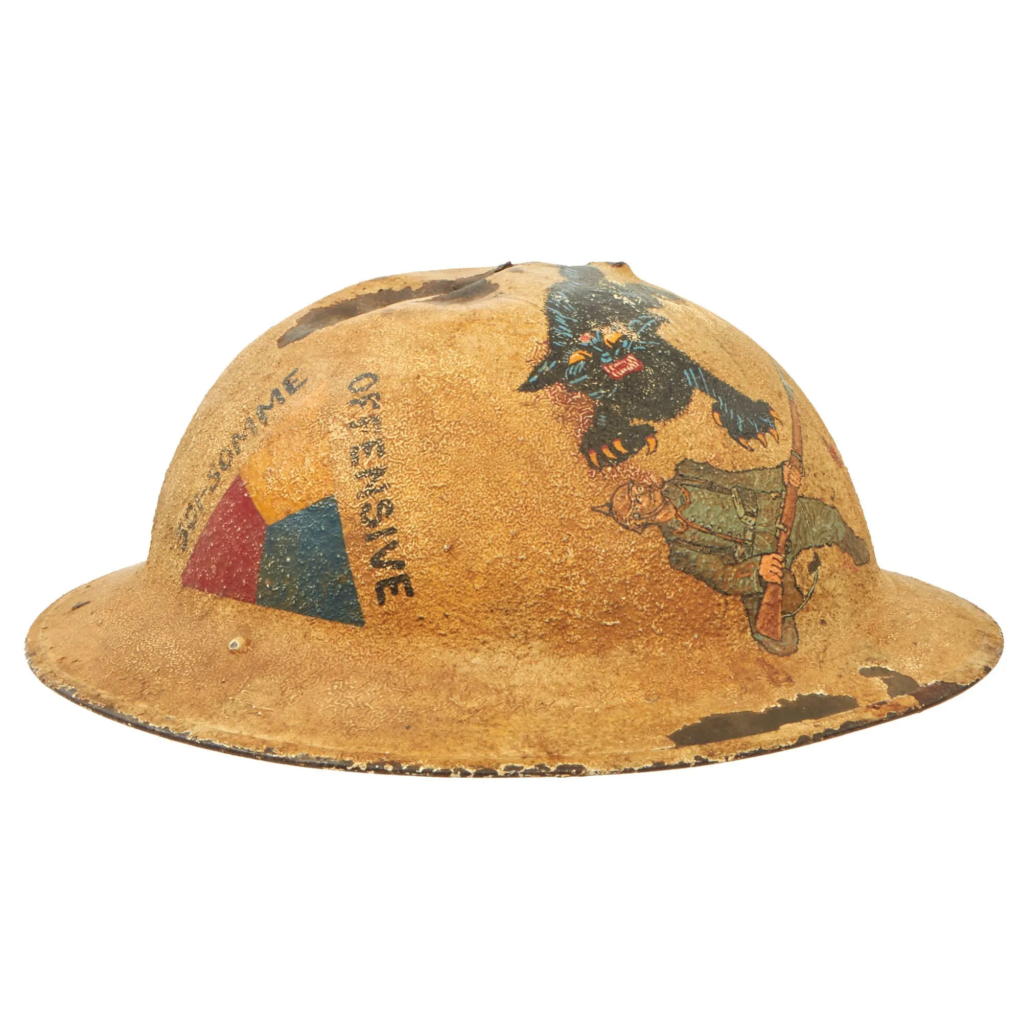 Original U.S. WWI 301st Heavy Tank Battalion Tank Corps of the American Expeditionary Forces Painted M1917 Doughboy Helmet With Extravagant Artwork - Formerly A.A.F. Tank Museum Collection