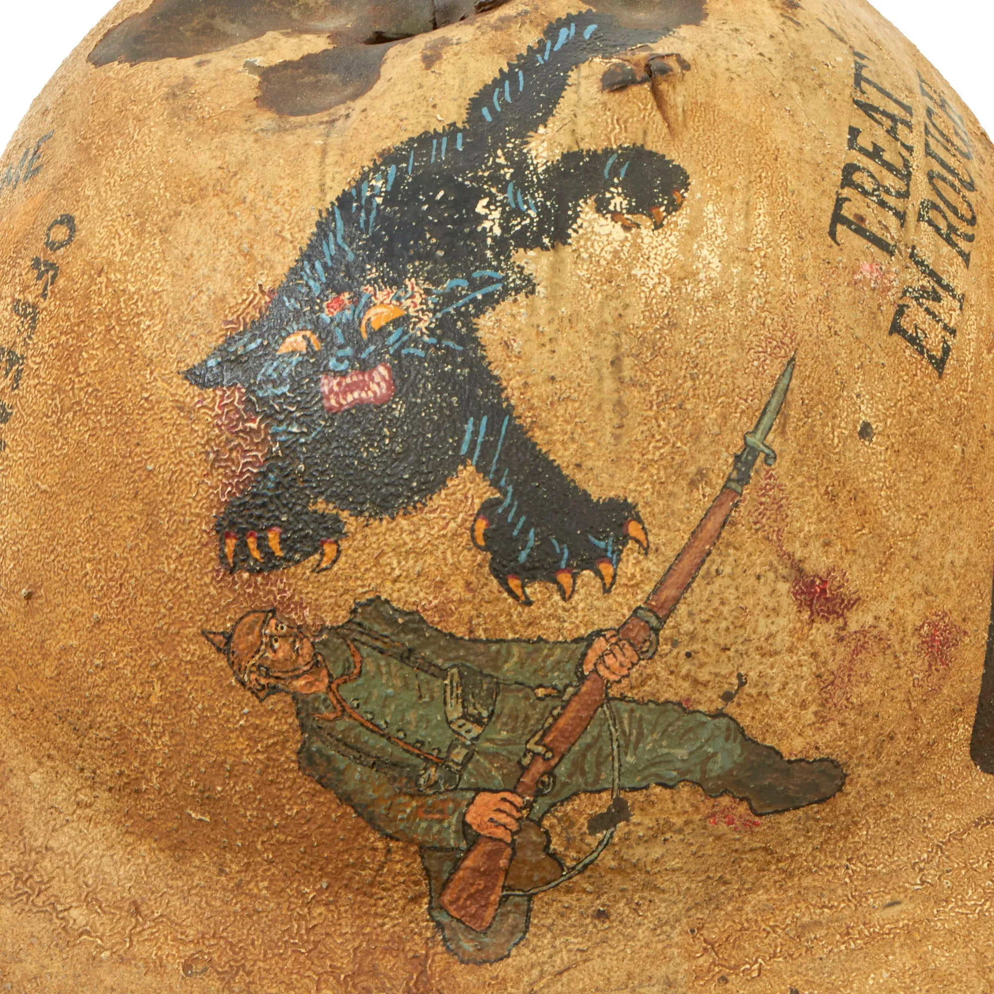 Original U.S. WWI 301st Heavy Tank Battalion Tank Corps of the American Expeditionary Forces Painted M1917 Doughboy Helmet With Extravagant Artwork - Formerly A.A.F. Tank Museum Collection