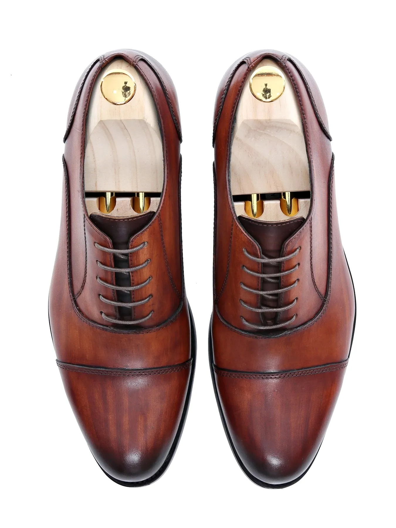 Oxford Cap Toe - Cognac Tan Lace Up (Hand Painted Patina)