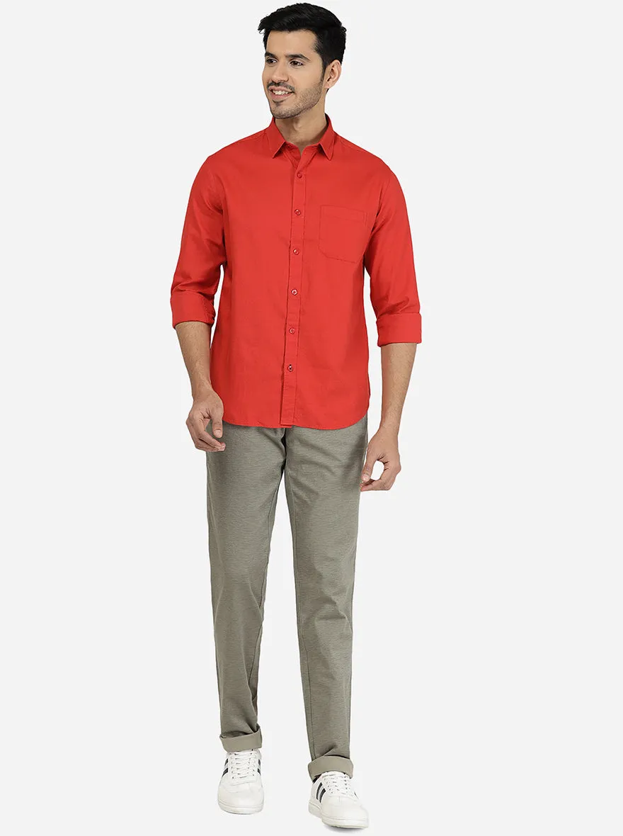 Paprika Red Solid Classic Fit Casual Shirt | Greenfibre