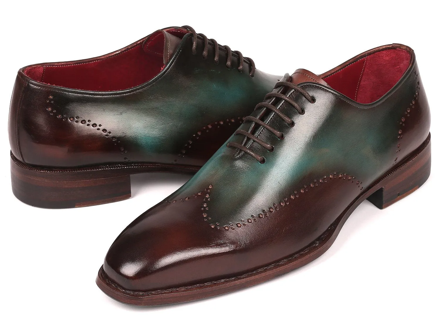 Paul Parkman Goodyear Welted Wingtip Oxfords in Brown & Turquoise