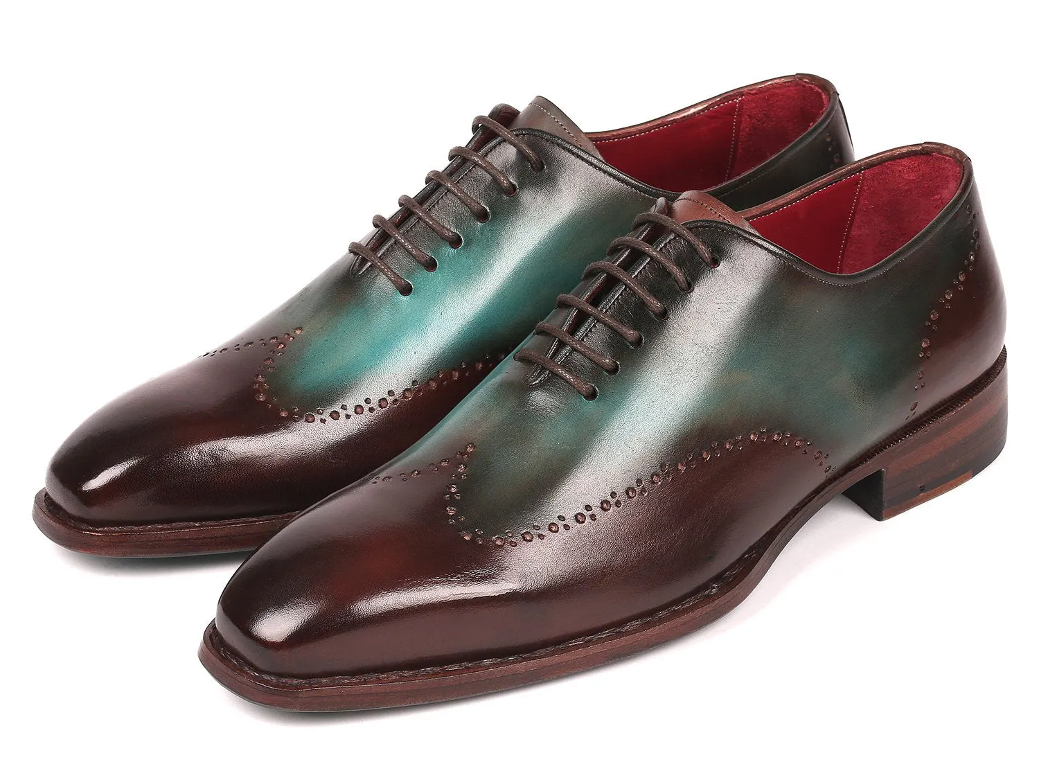 Paul Parkman Goodyear Welted Wingtip Oxfords in Brown & Turquoise