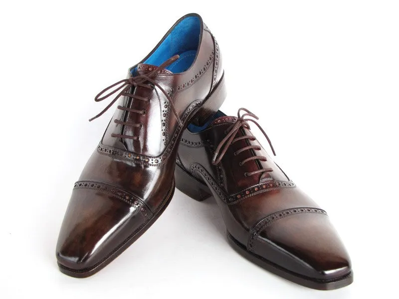 Paul Parkman Men's Captoe Oxfords Anthracite Brown  Leather (ID#024-ANTBRW)