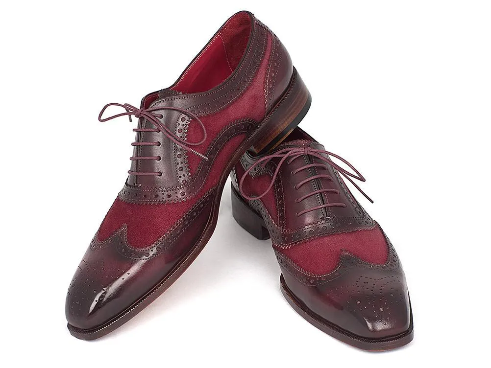 Paul Parkman Suede & Calfskin Men's Wingtip Oxfords Bordeaux (ID#228BRDSD)