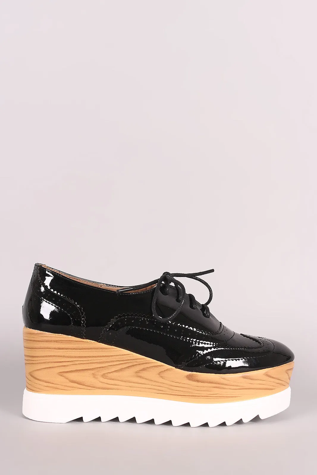 Perforated Patent Lug Sole Lace Up Oxford Platform Wedge