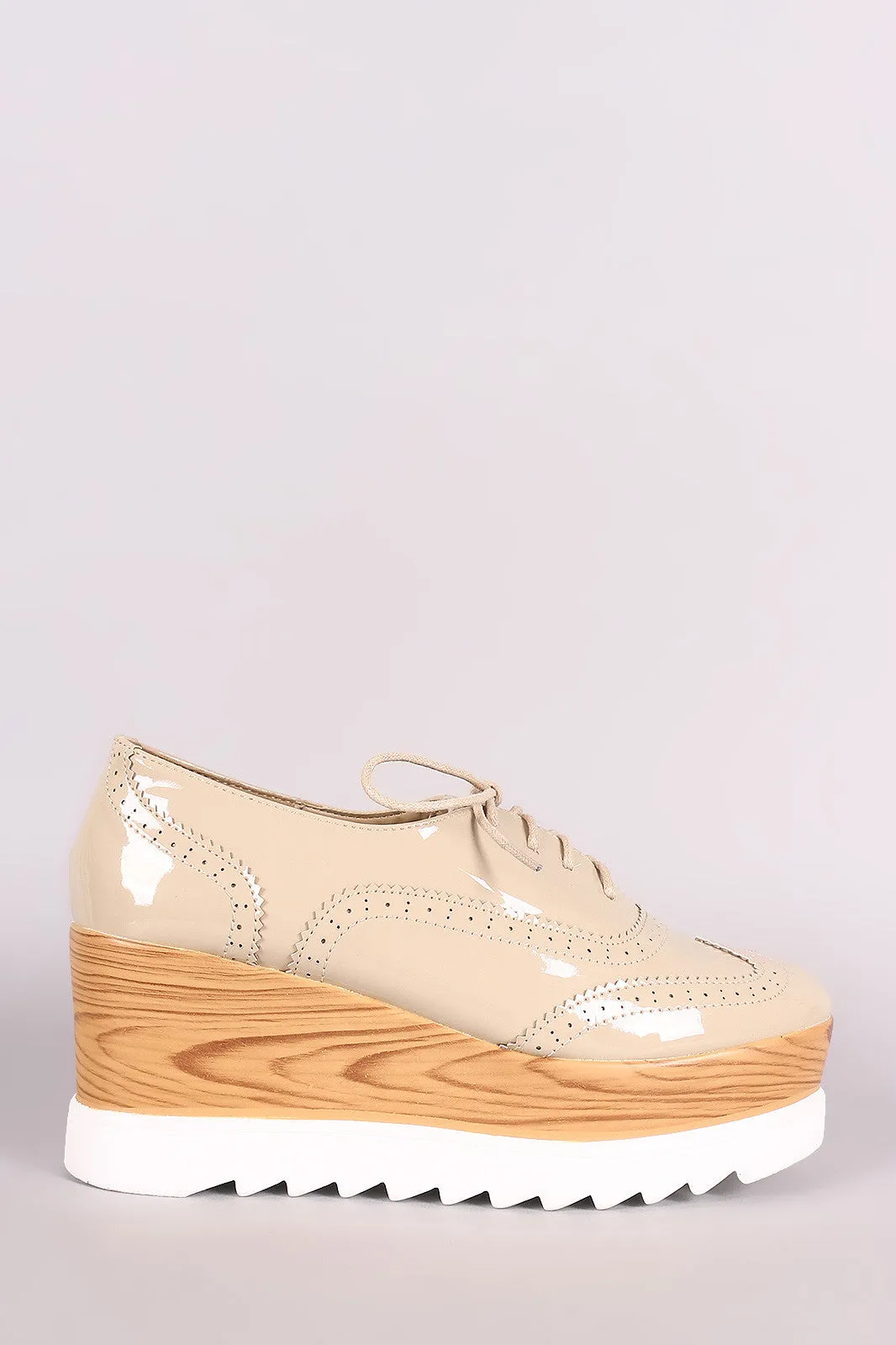 Perforated Patent Lug Sole Lace Up Oxford Platform Wedge