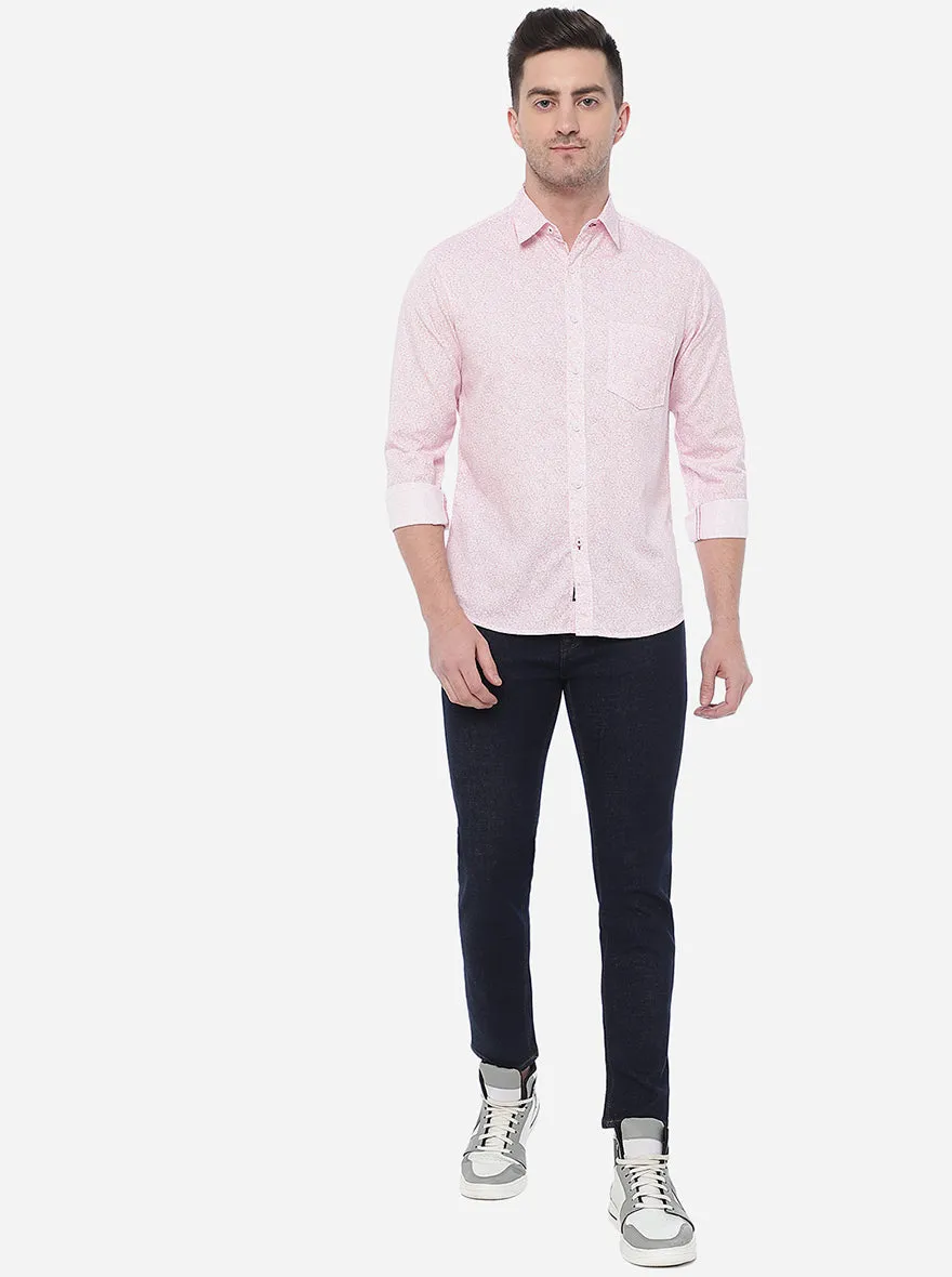 Pink & White Printed Slim Fit Semi Casual Shirt | Greenfibre