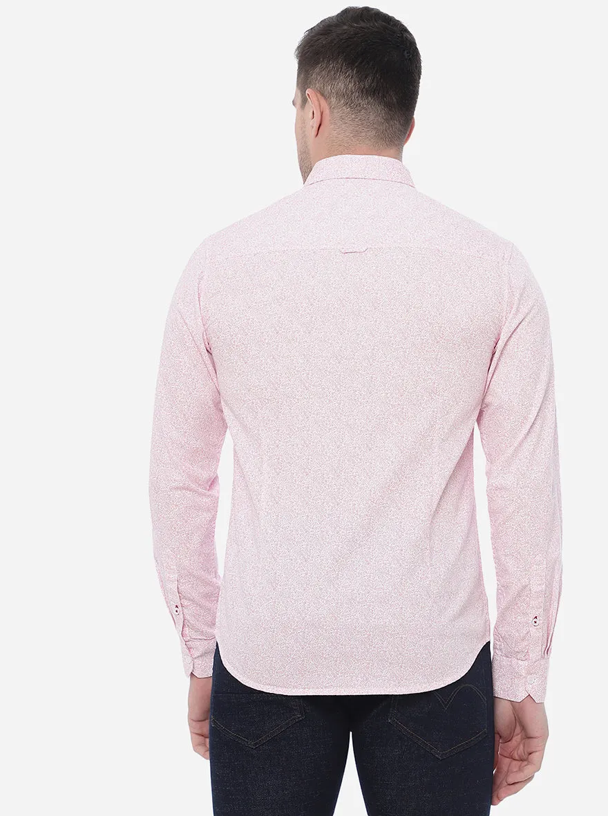 Pink & White Printed Slim Fit Semi Casual Shirt | Greenfibre