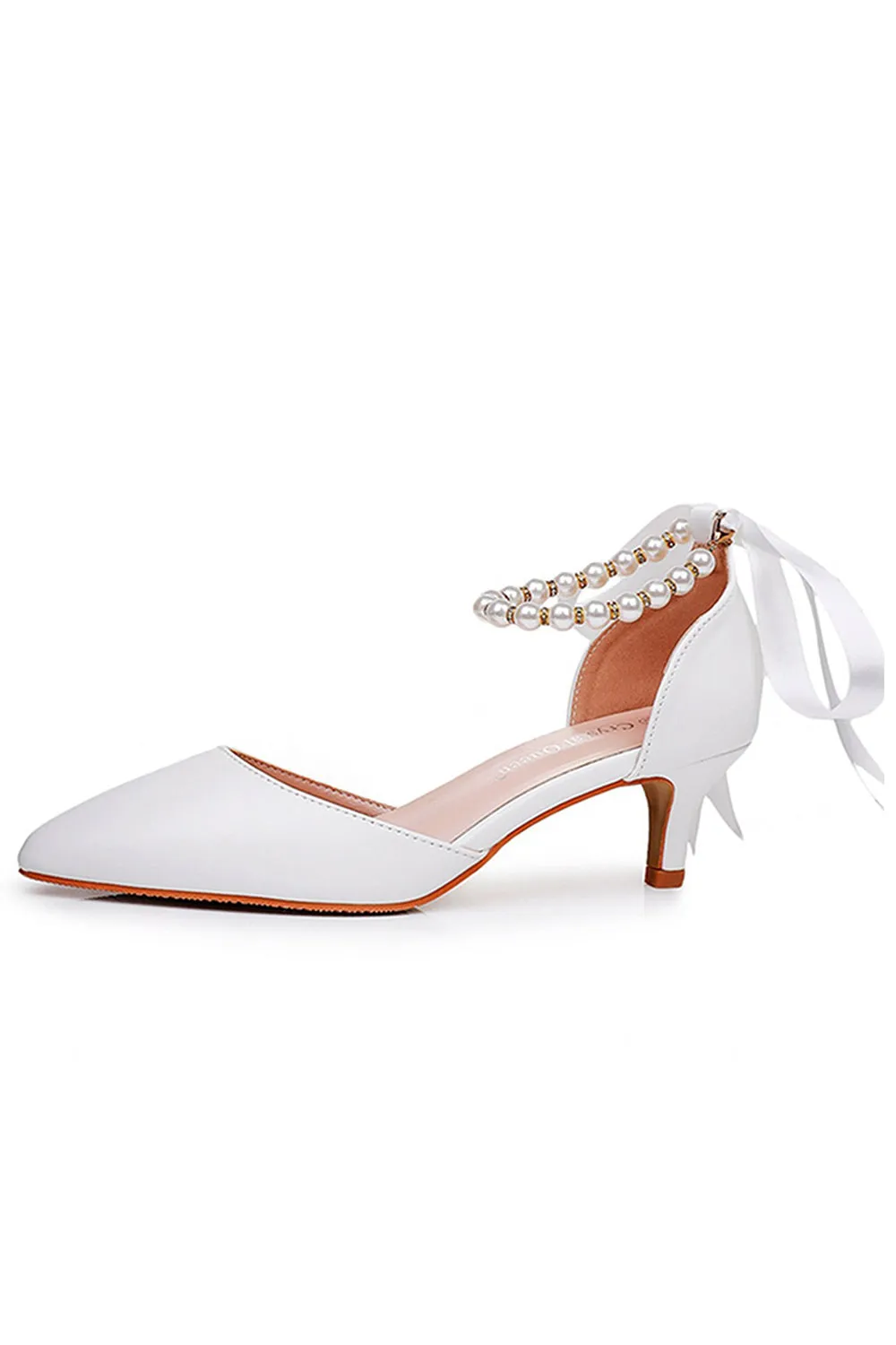 Pointed Toe Kitten Heels Ankle-Strap Wedding Shoes