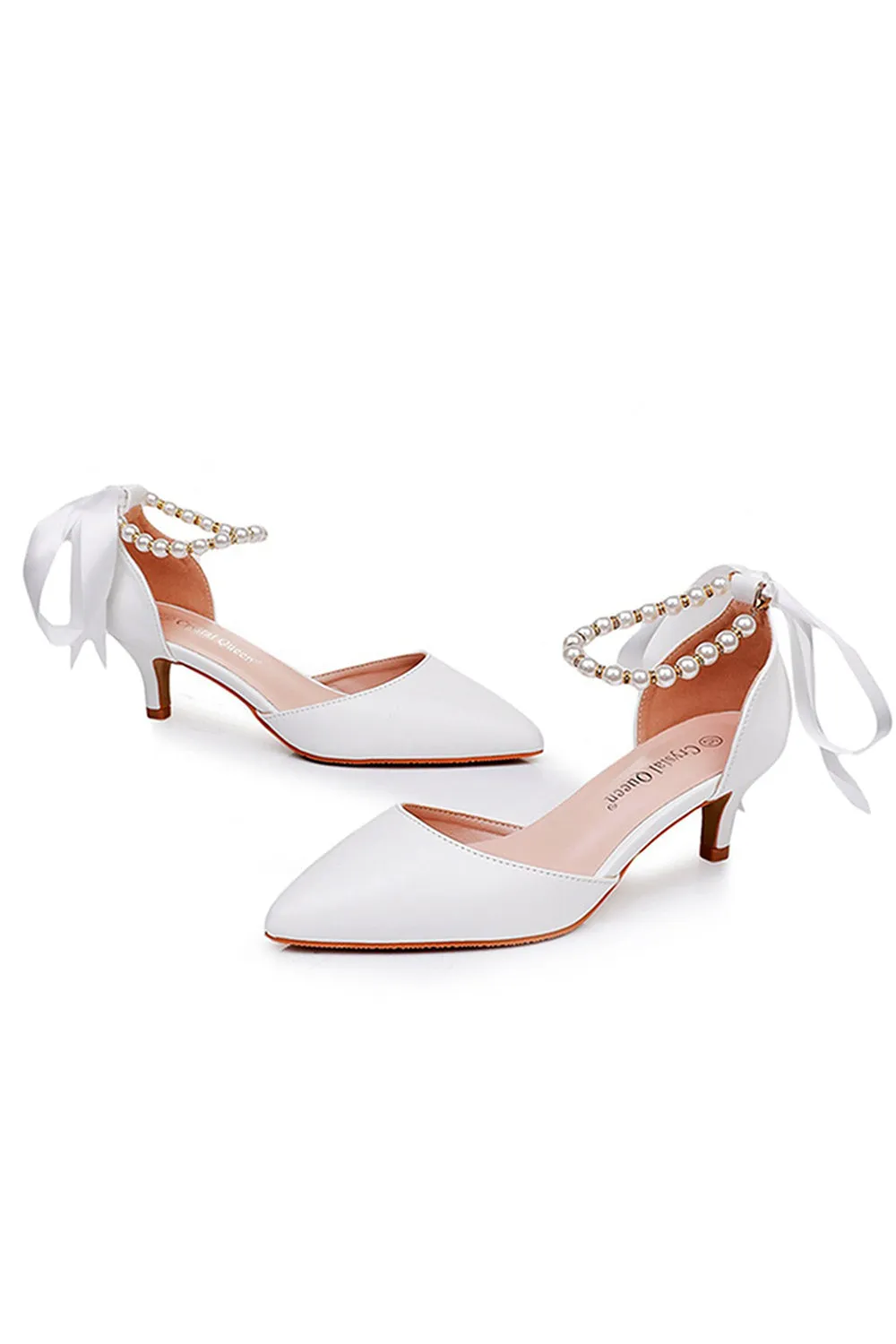 Pointed Toe Kitten Heels Ankle-Strap Wedding Shoes