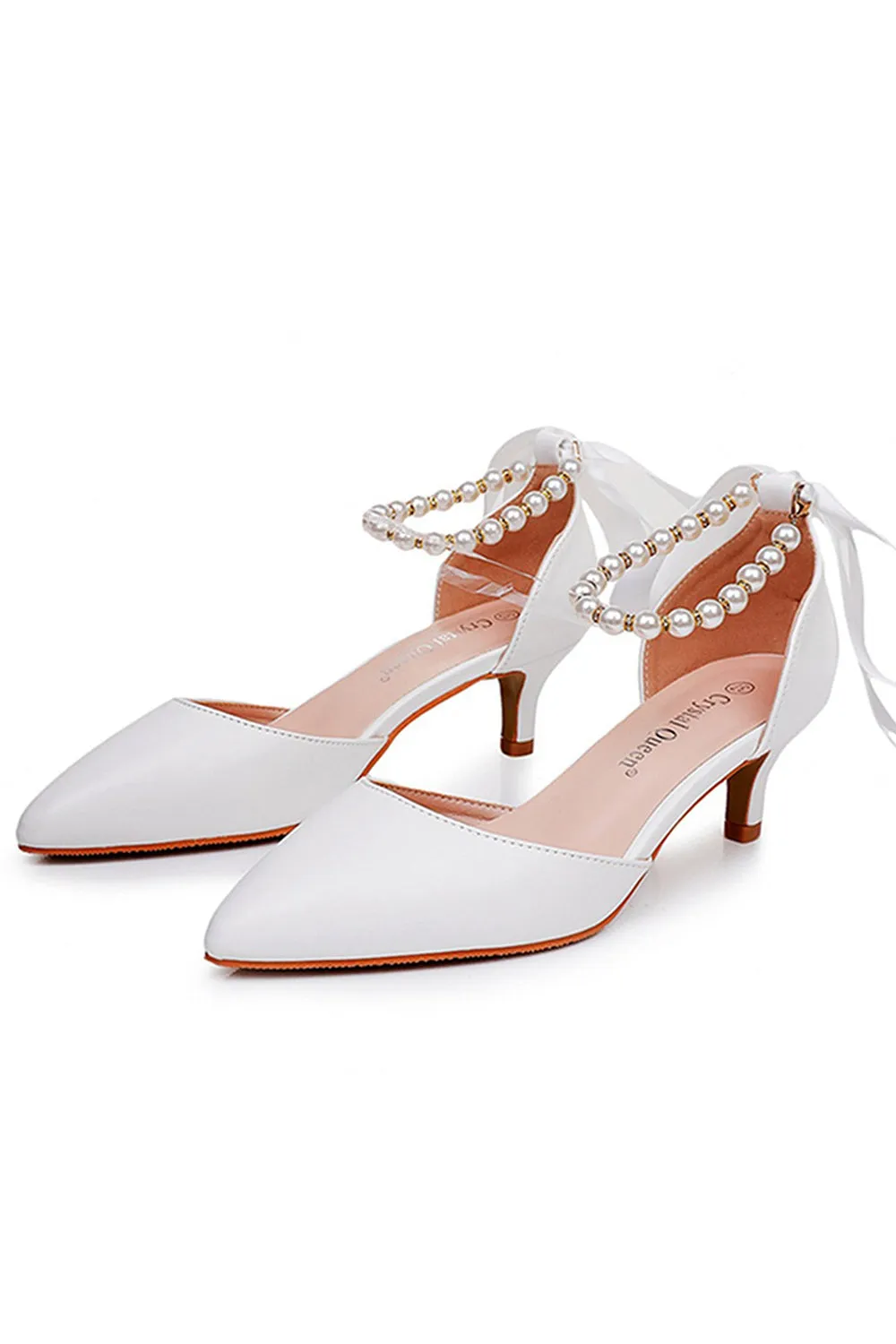 Pointed Toe Kitten Heels Ankle-Strap Wedding Shoes