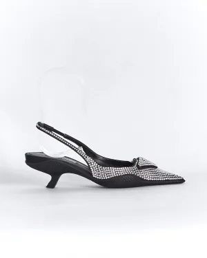 Prada crystal slingback kitten heels, black & silver, 35