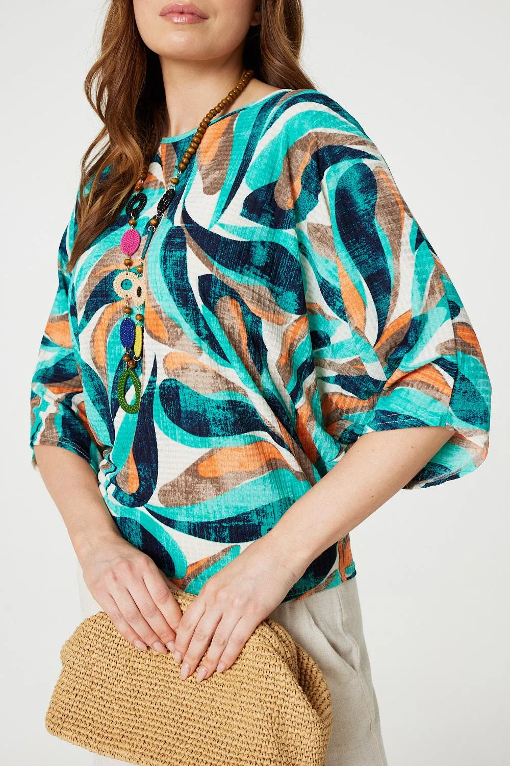 Printed Oversized Top with Necklace