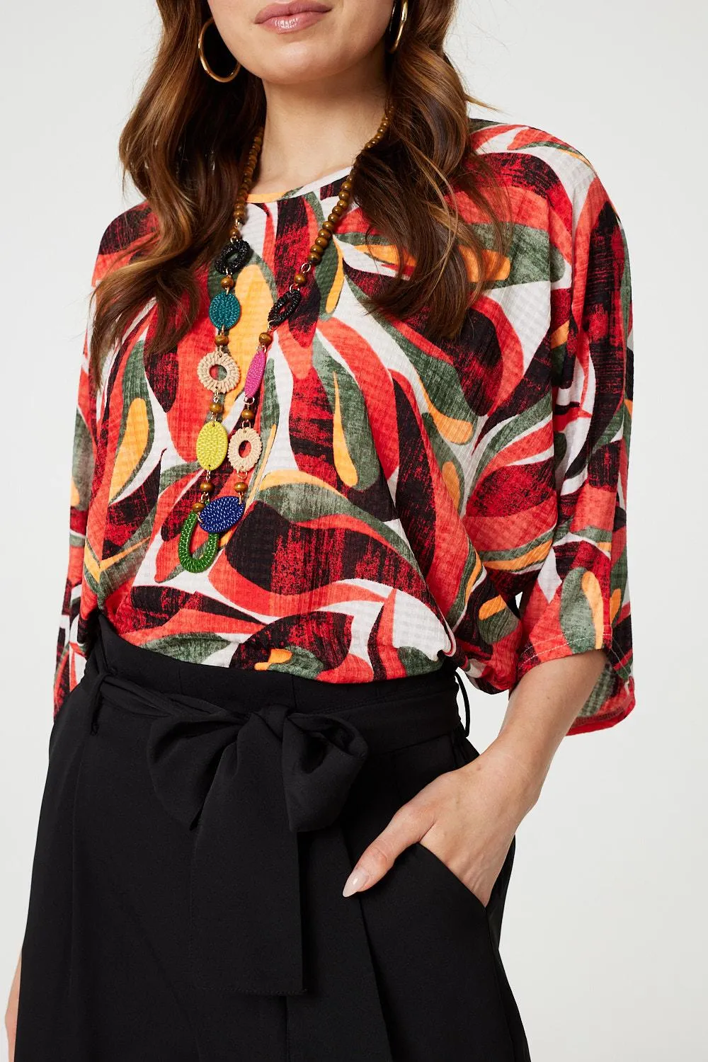 Printed Oversized Top with Necklace